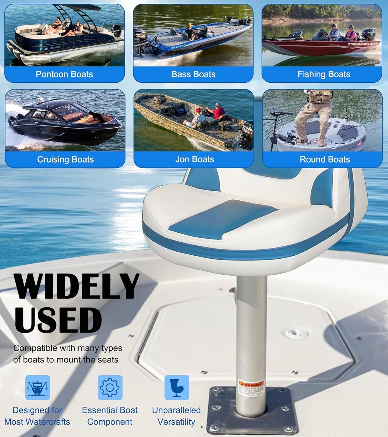For 3/4″ Boat Seat Pin Post Aluminum Extension Pedestal Pole Marine Base Mount