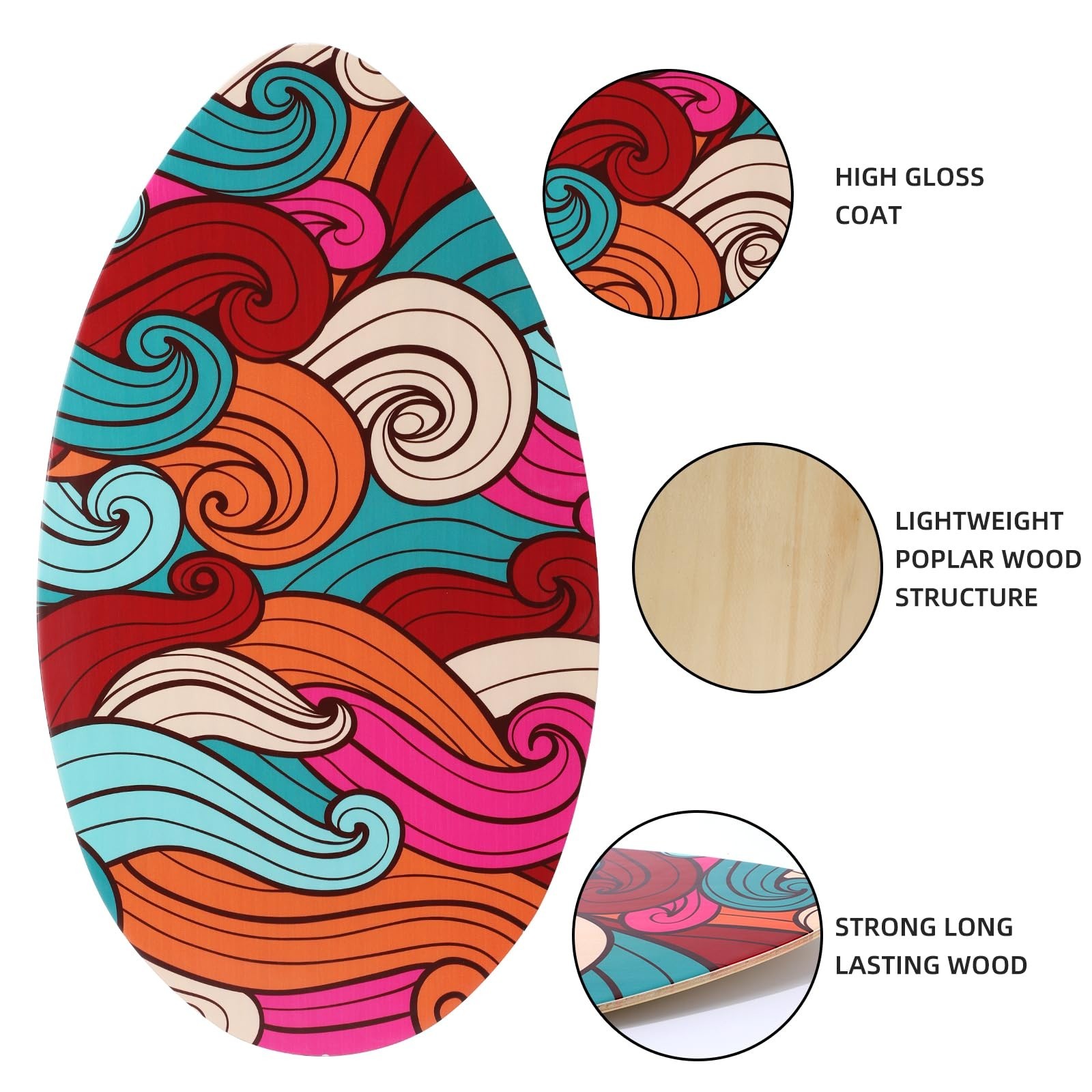 Skimboard 35 Inch Skim Boards for Beach Adults ＆ Kids, High Gloss Coat Wooden…
