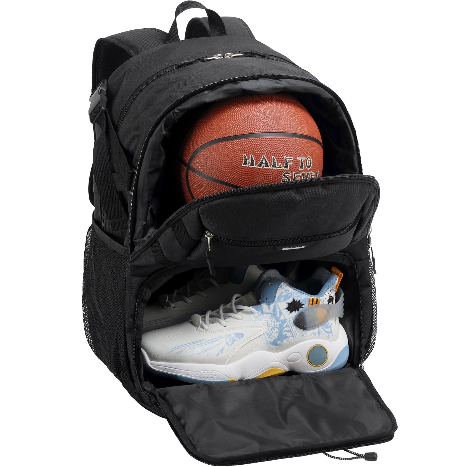 Celvetch Basketball Backpack with Shoe Compartment Large One Size, Black