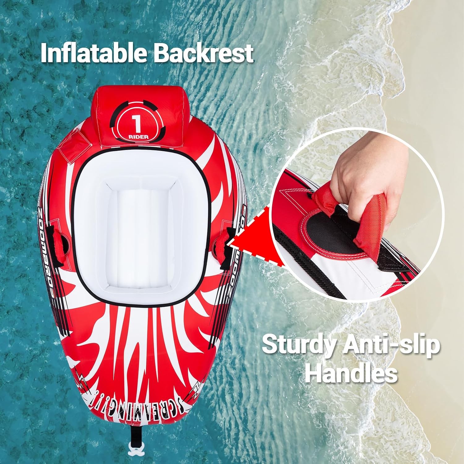 ZOOMBROS 2-Person Towable Tube, Secure Cockpit, Quick Connector for Boating