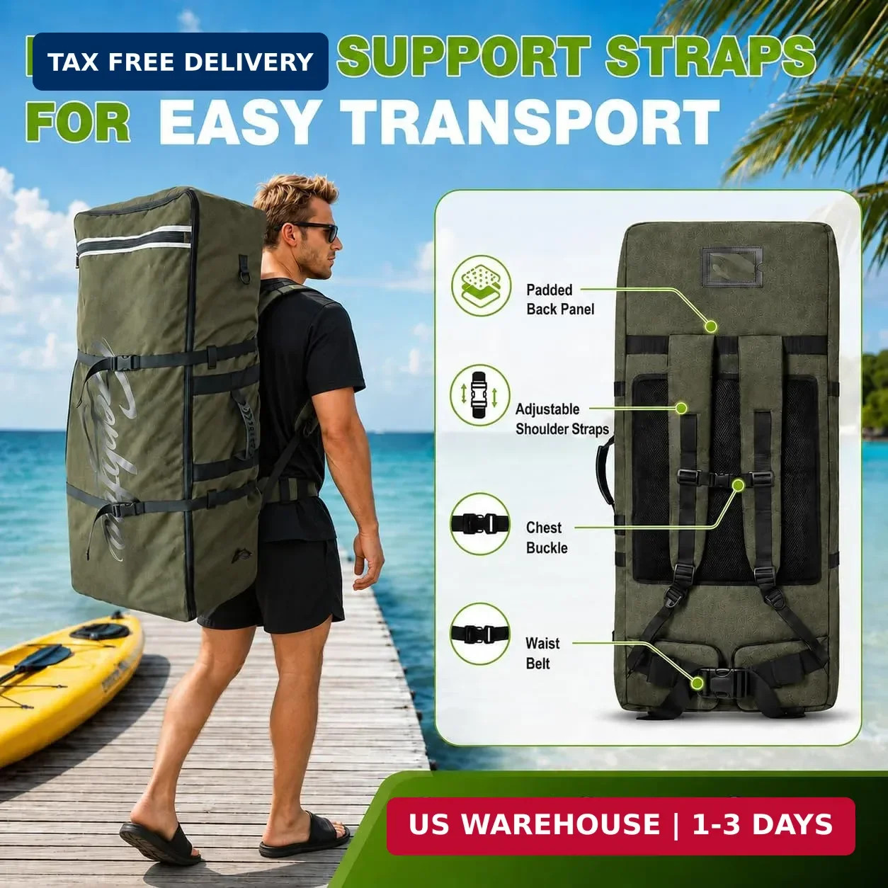 Modoker Inflatable Stand Up Paddle Board Bag, 2-in-1 110L Large Capacity Paddle