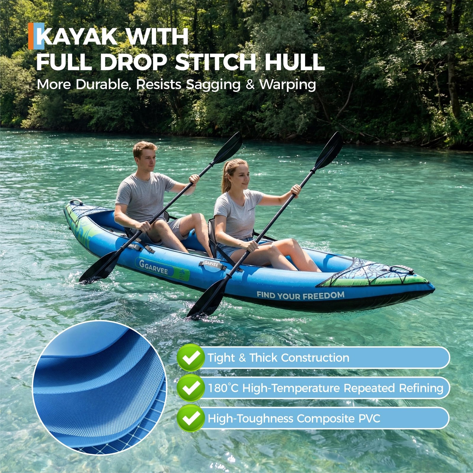Inflatable Fishing Kayak 12FT 450lbs Capacity w/2 Seats Paddles Storage Bag