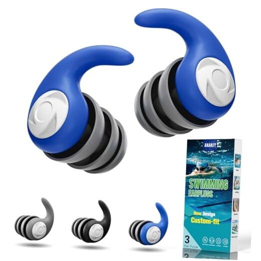 Waterproof Swimming Ear Plugs for Adults – 12+ Years – Black, Gray, Blue
