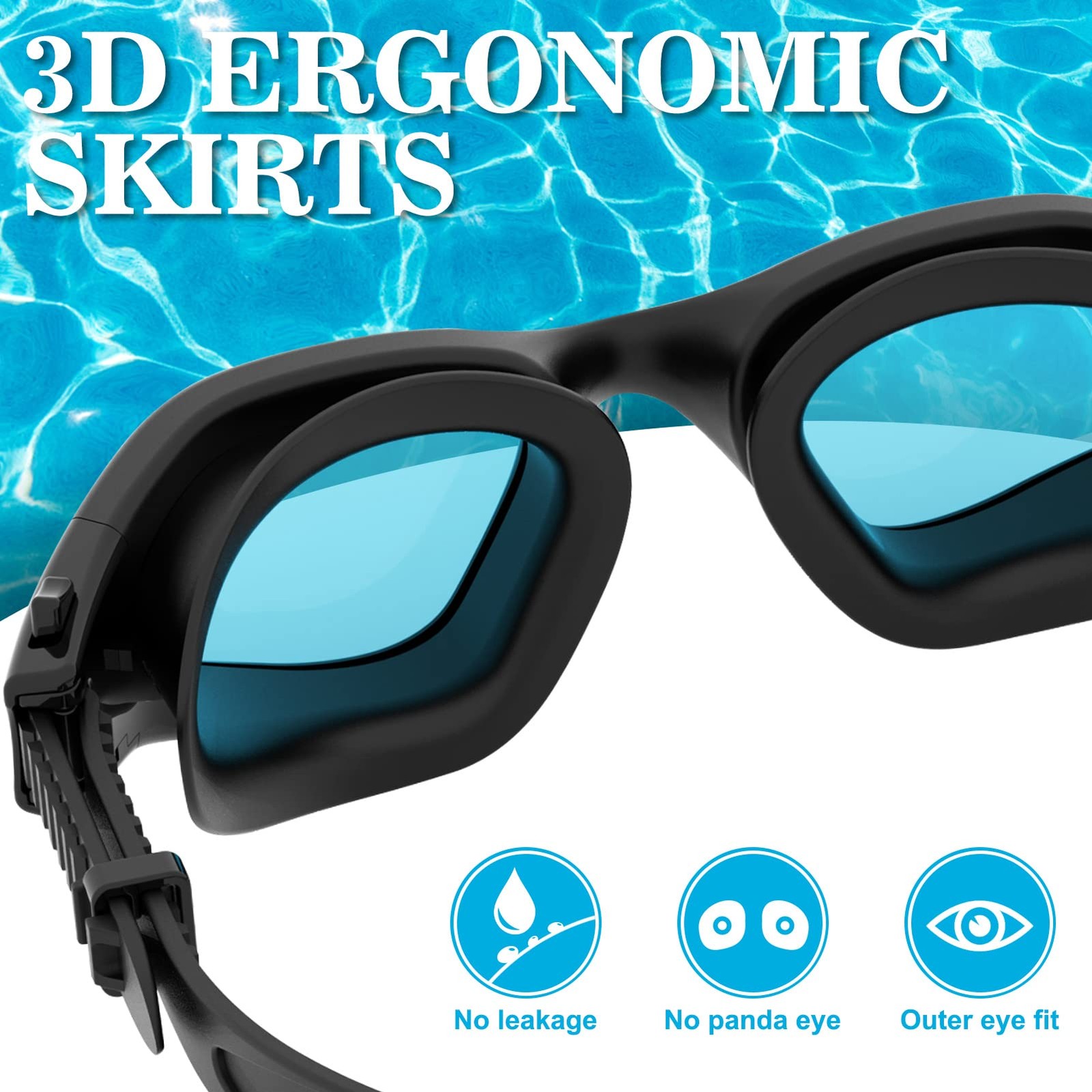 WIN.MAX Swimming Goggles Swim Pool 5.6 x 1.7 inch, All Black-clear