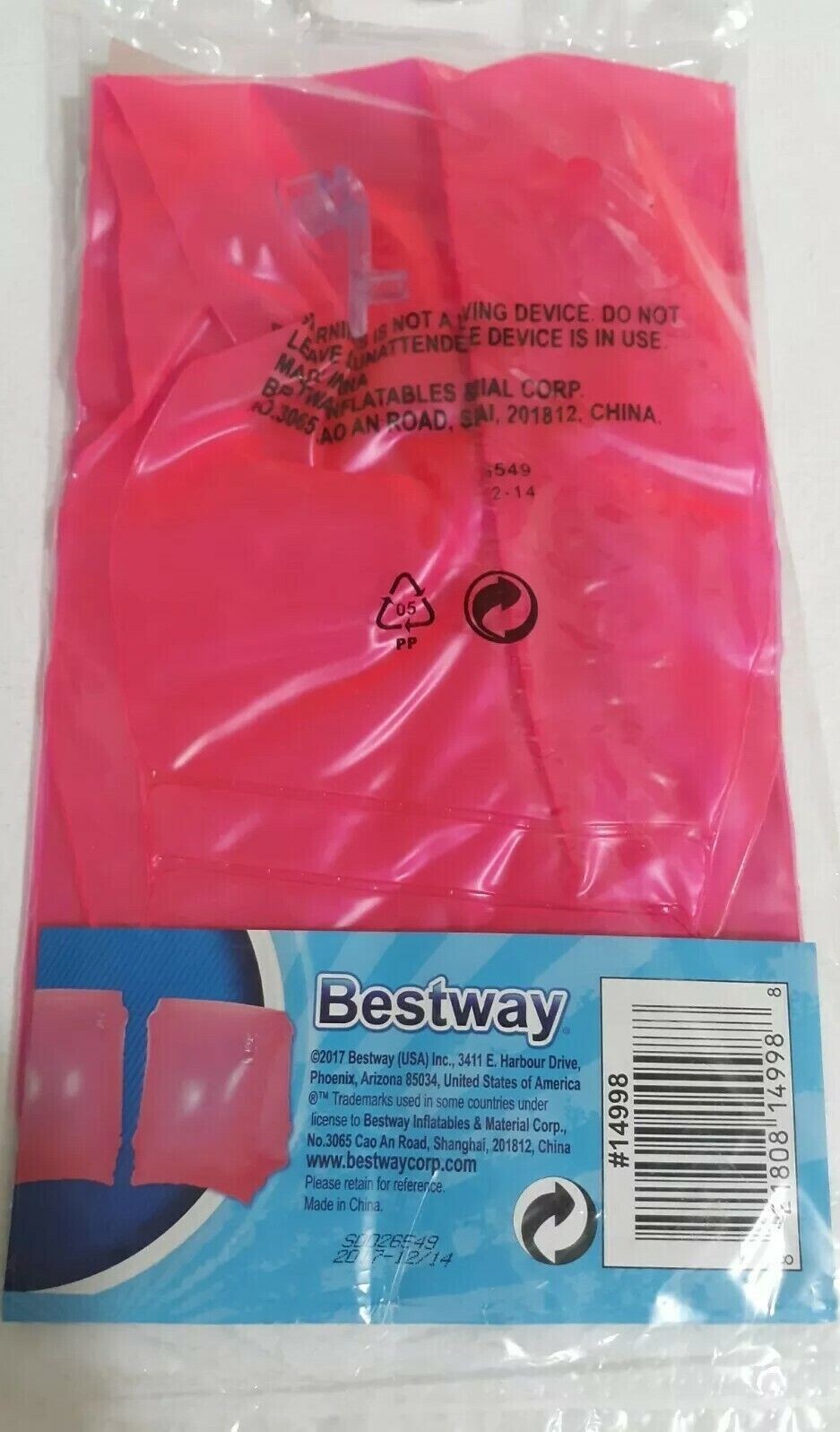 New Inflatable Swim 1 PAIR Arm Bands, Bestway H2O Go 10IN by 6IN Pink AGES 3-6