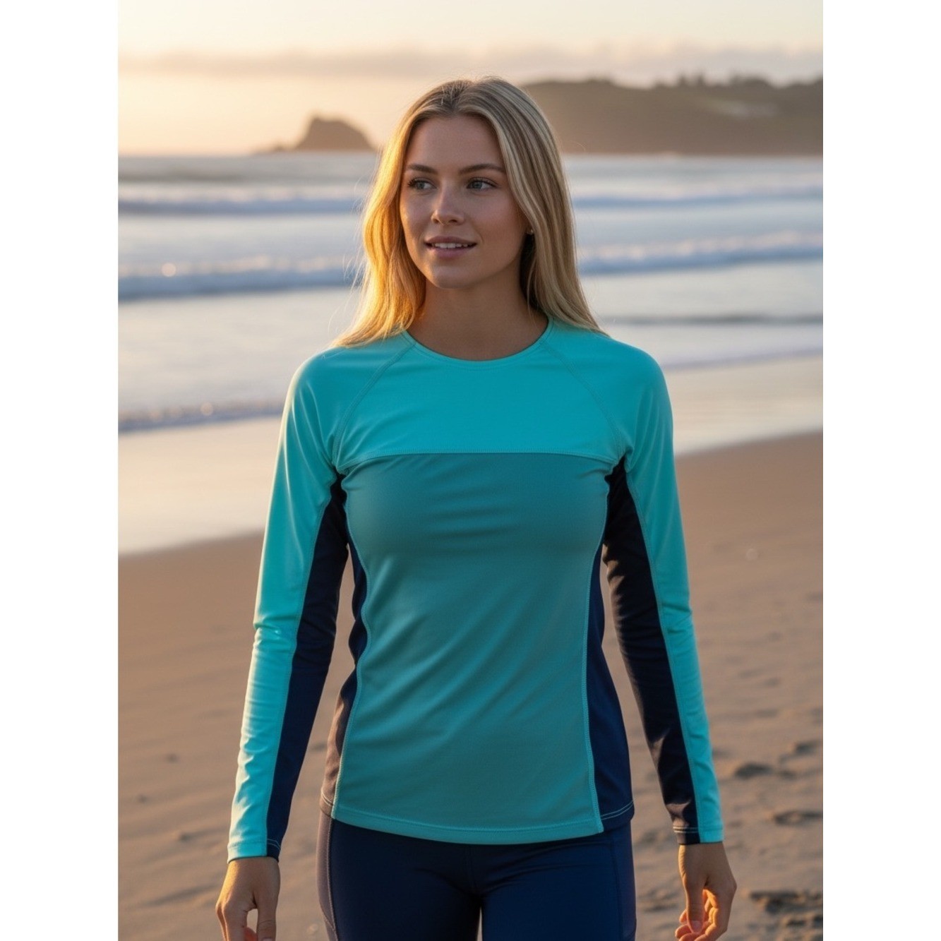 Patagonia Micro Swell Rash Guard Blue Teal Top Women’s Sz M Surfing Active Beach