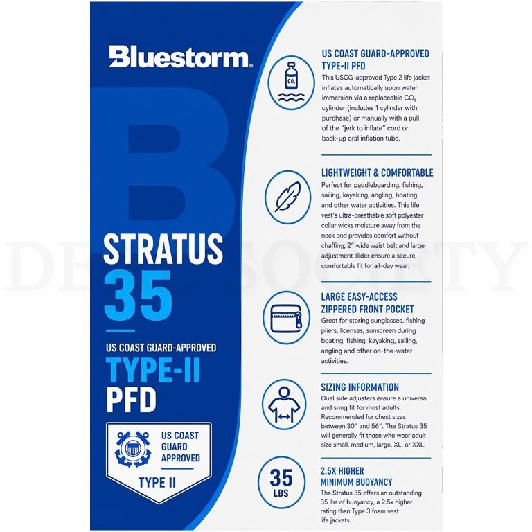 BLUESTORM Stratus 35 Self Inflating Life Jacket PFD for Adults USCG Approved