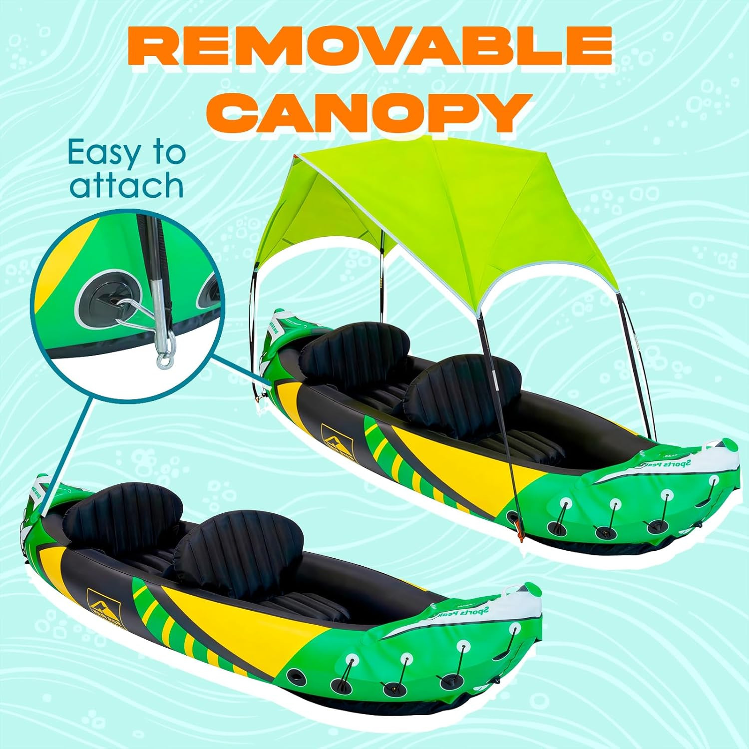 Inflatable Kayaks Tandem 2 Person Heavy-duty Detachable Sun Canopy Seats Paddles