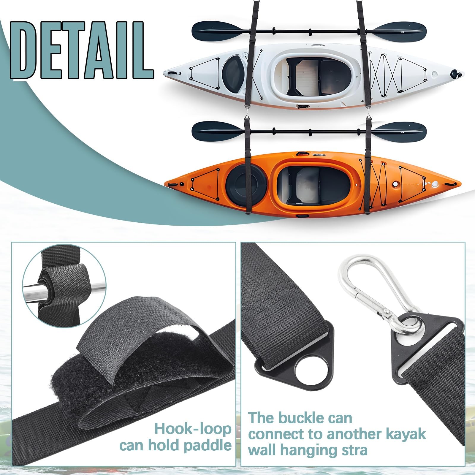 Kayak Hanging Straps for Storage 440lb Capacity 74″ Nylon Straps with Carabin…