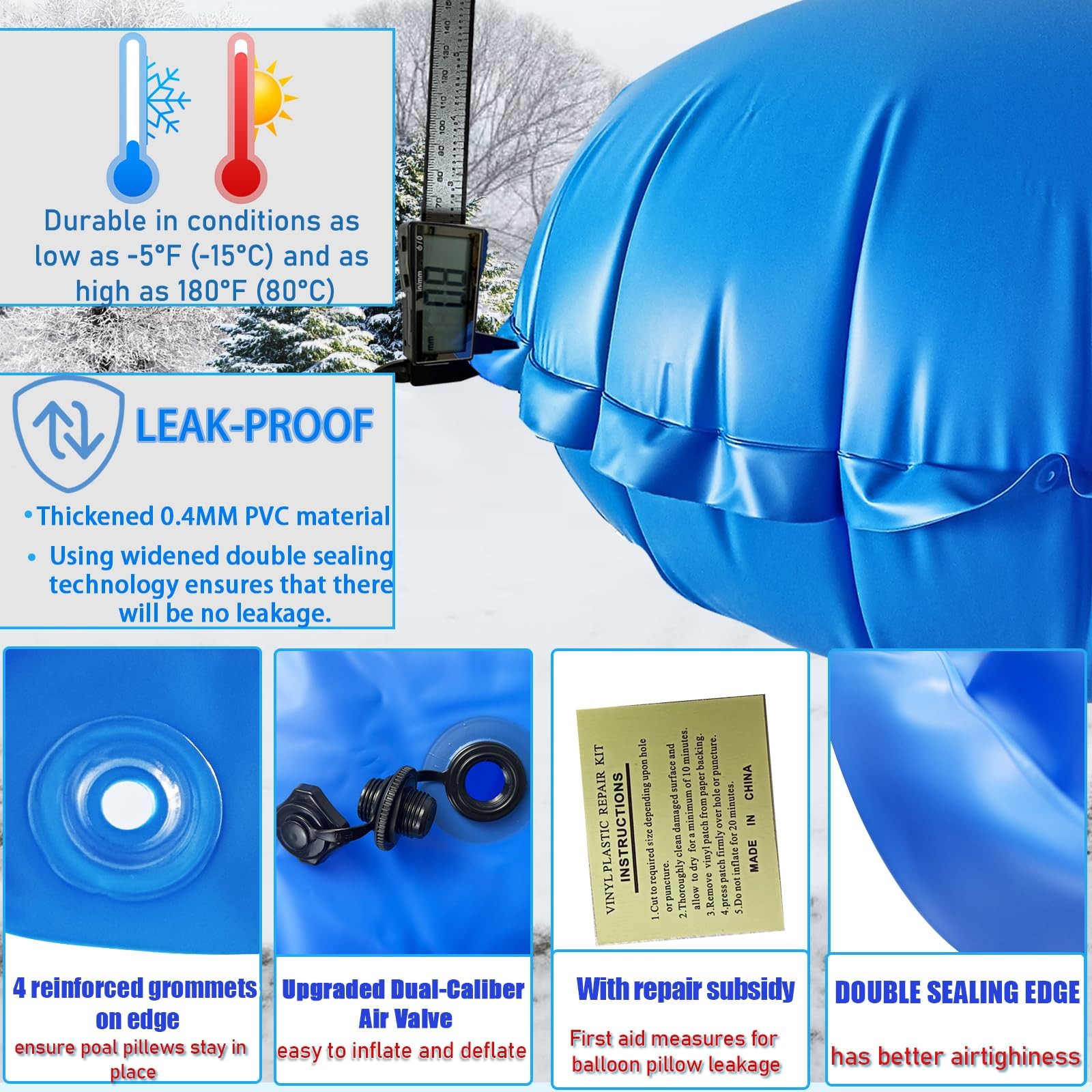 4ft Pool Pillows for Winterizing Above Ground Pools Durable PVC Air Bladders