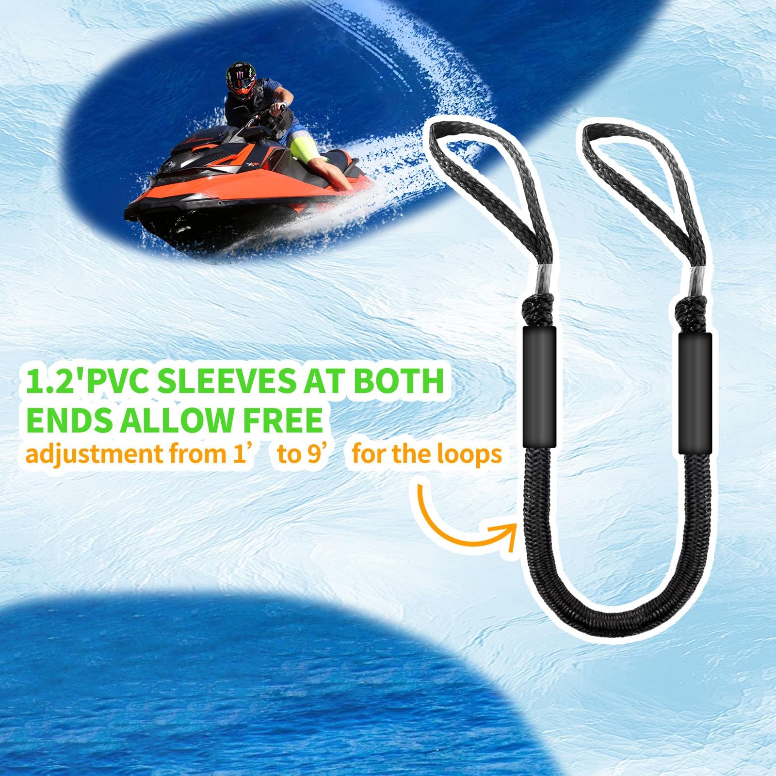 4FT Bungee Dock Lines for Boats with Loops – Shock Absorbent Black Blue