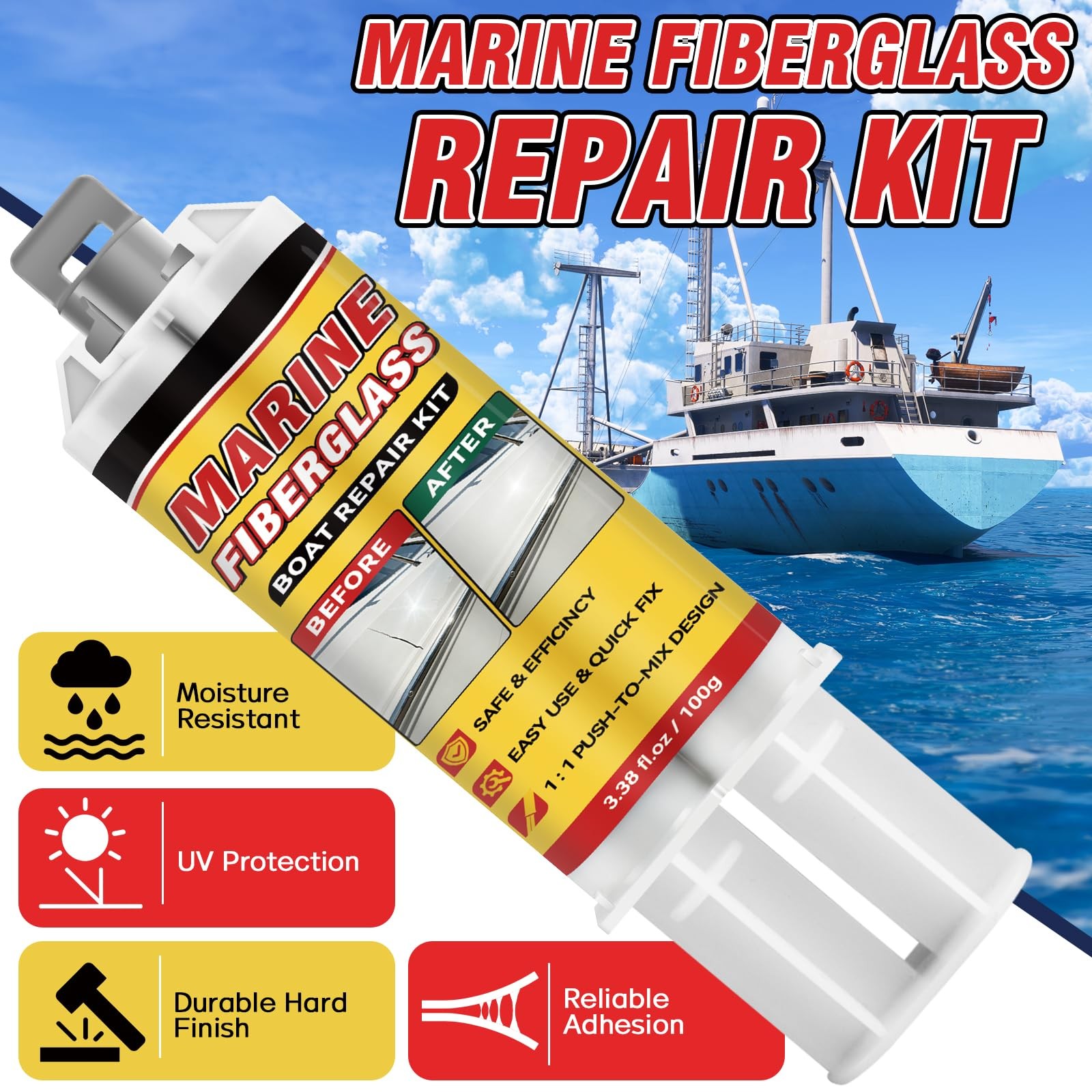Marine Fiberglass Repair Kit for Boats, Gelcoat Boats White
