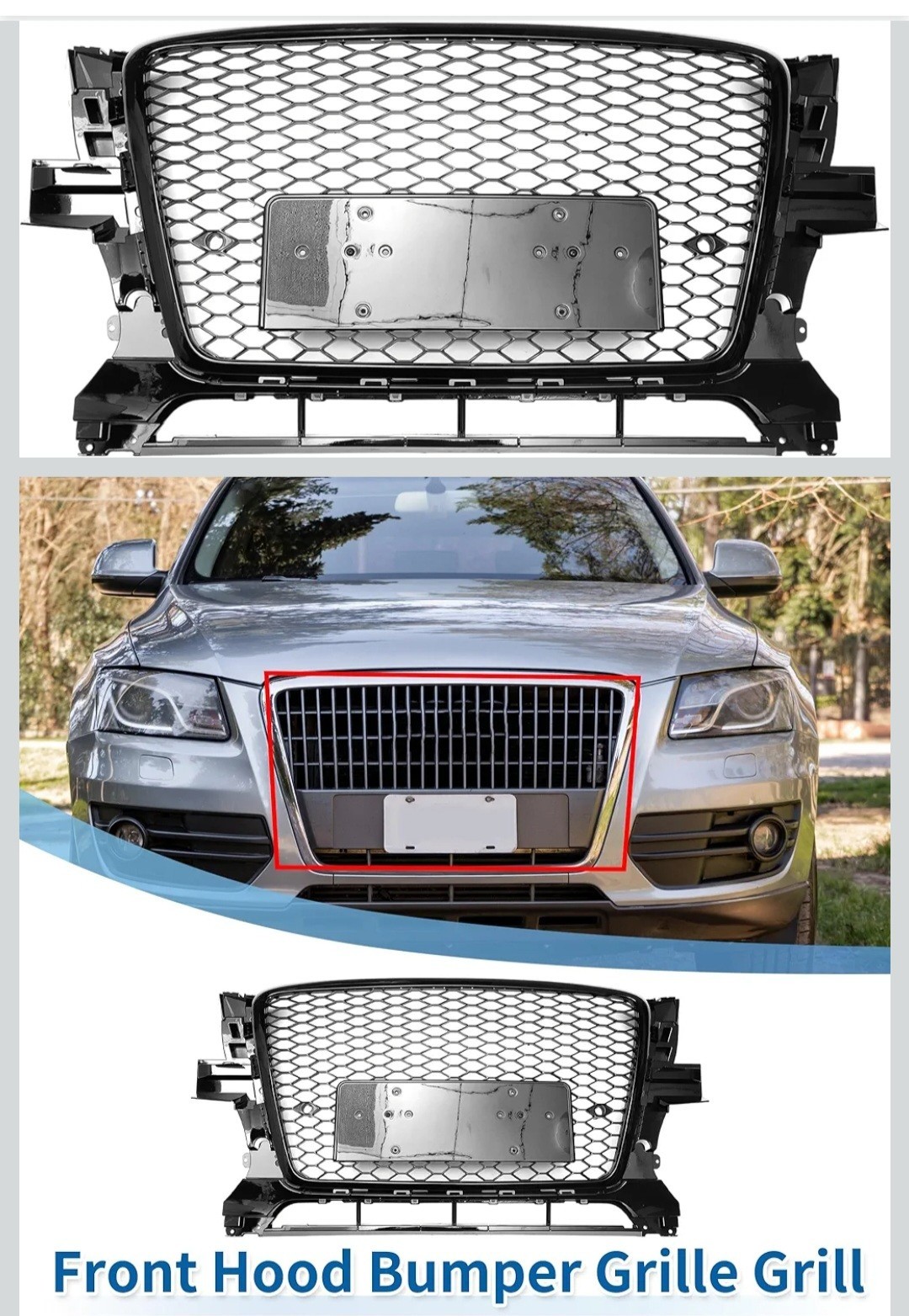 Front Upper Hood Bumper Grille Grill for Audi Q5 2009-2012