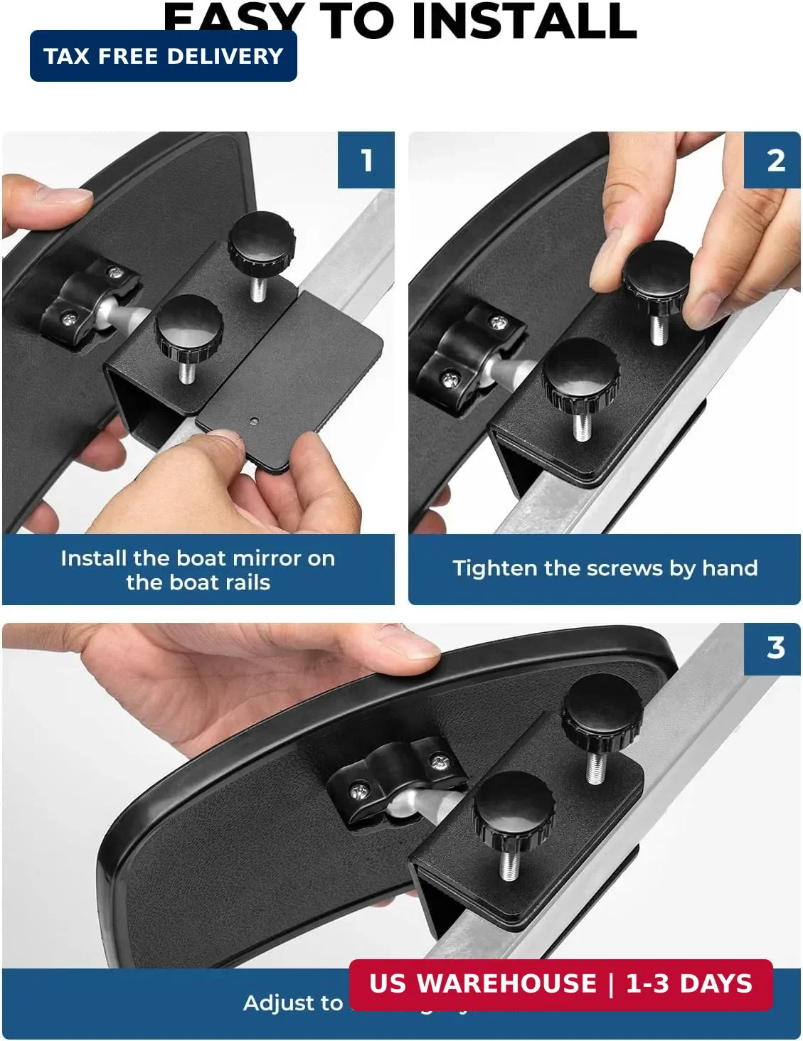 KEMIMOTO Boat Rear View Mirror, Upgrade Marine Mirror with 300° Curved Surface,