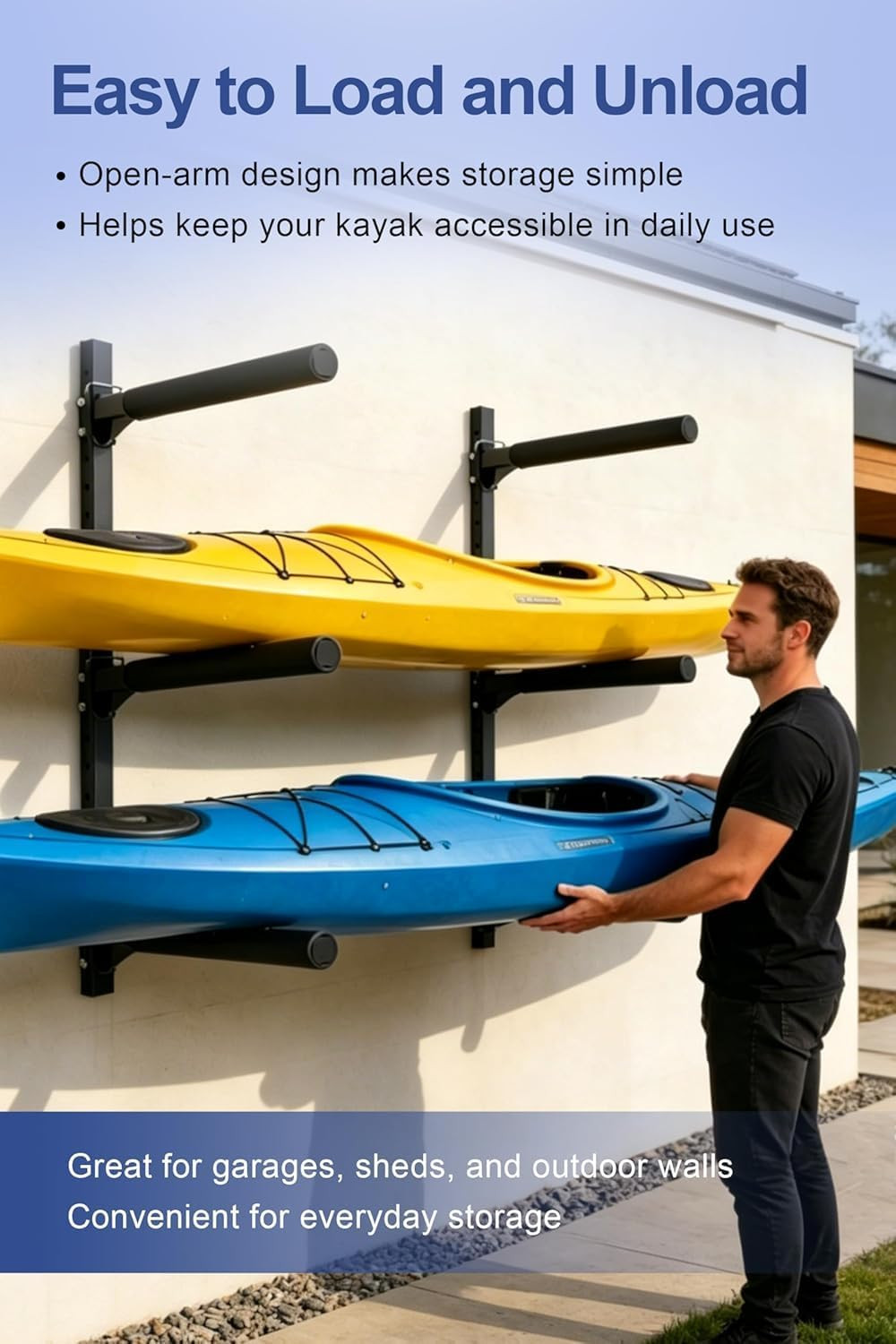 Kayak Wall Rack, Heavy Duty Wall Mount Storage Rack for Multiple Kayaks, with Ad