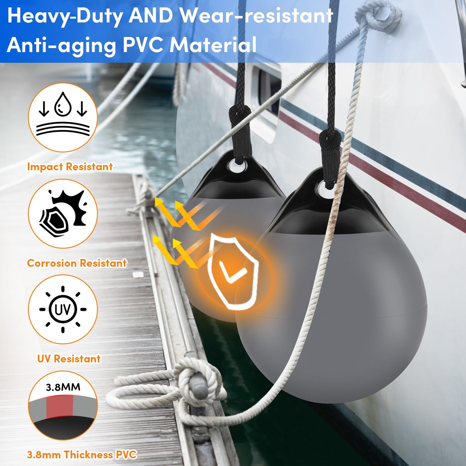 VEITHI 2 Pack 15 x 18 in Grey Mooring Buoy Boat 15 inch, 2