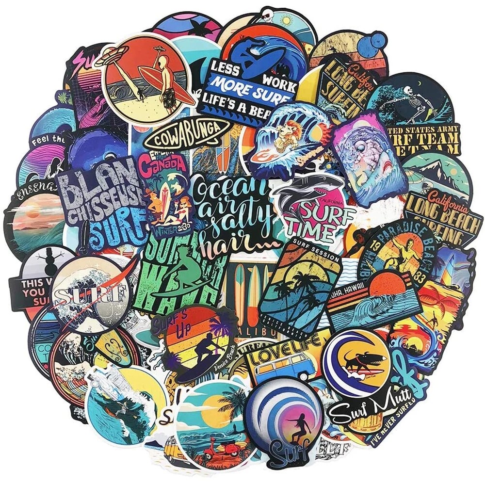 100Pc Surfing Sticker Pack Summer Wave Beach Sea Waterproof Surf Decals Lot Cool