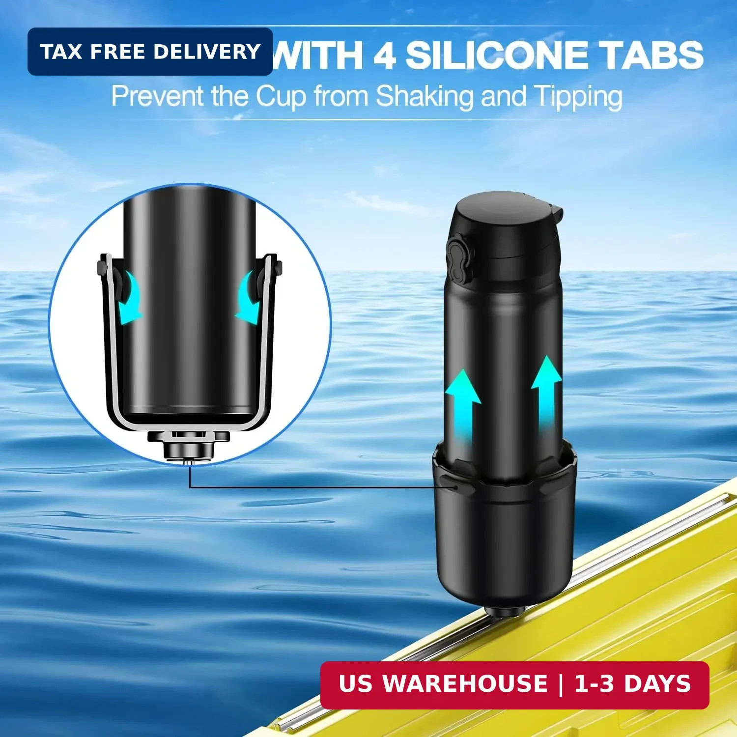 Kayak Cup Holder with Rubber Tab, Multifunctional Kayak Water Bottle Holder Drin