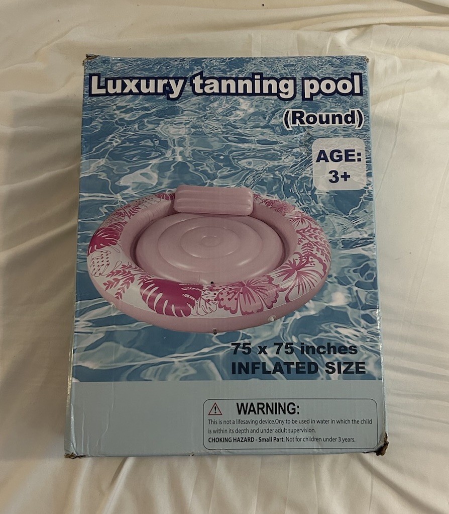 Luxury Tanning Pool (PINK) Inflatable Float w/ Pillow 75×75 in Age 3+ 500Lb