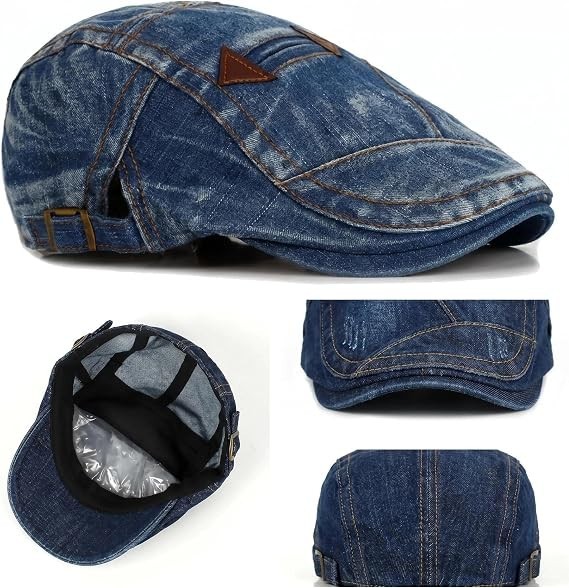 Denim Newsboy Hats for Men Women, Flat Ivy Gatsby Cabbie Driving Medium Blue