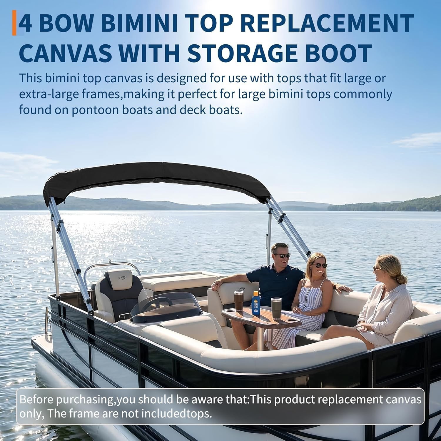 600D 4 Bow Bimini Replacement Canvas 8FT Boat Sun Shade Side Walls