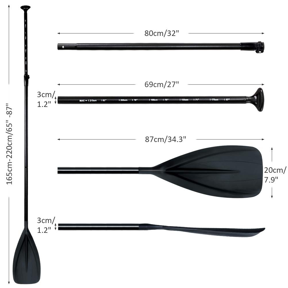 Karltion SUP Paddle – Adjustable 3 Pieces Stand-Up Board Paddles black