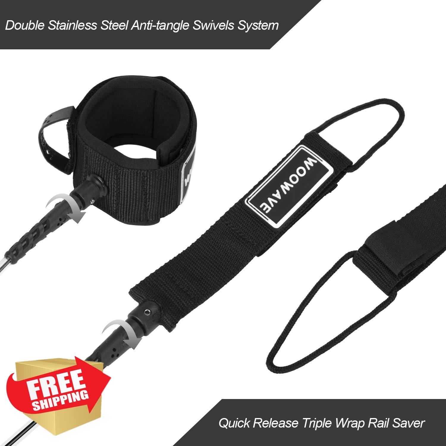 WOOWAVE 10ft 7mm Coiled SUP Leash Clear White