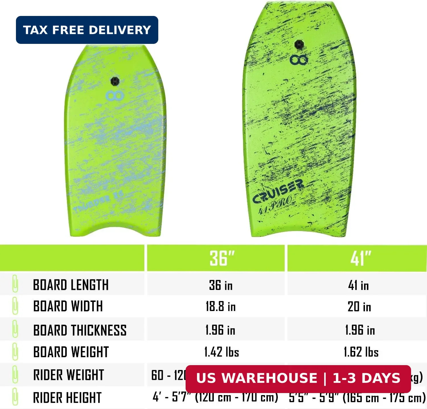 WOOWAVE Bodyboard 33-inch/36-inch/41-inch Super Lightweight Body Board with Coil