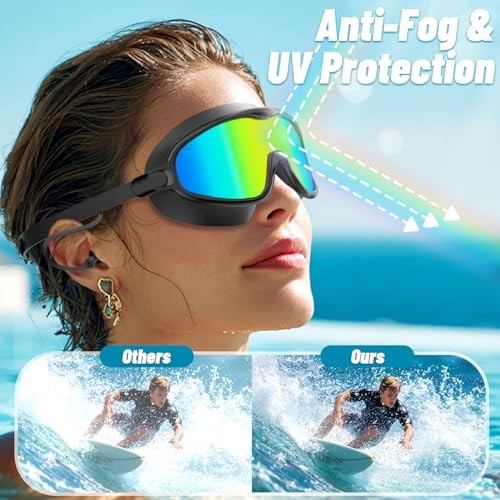 Swim Goggles 2 Pack, Wide View No 3-black/Silver Mirrored & Rainbow Lens