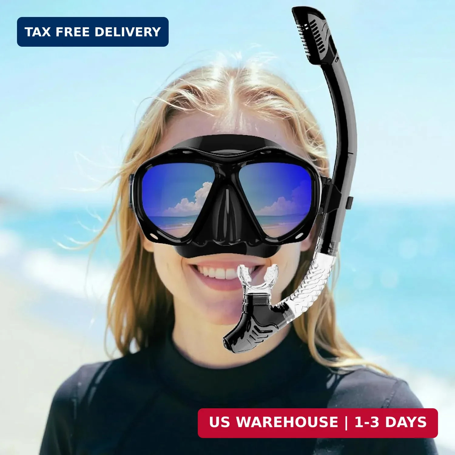 Snorkeling Gear for Adults, Snorkel Mask With Mirrored Tempered Glass Lens 180°