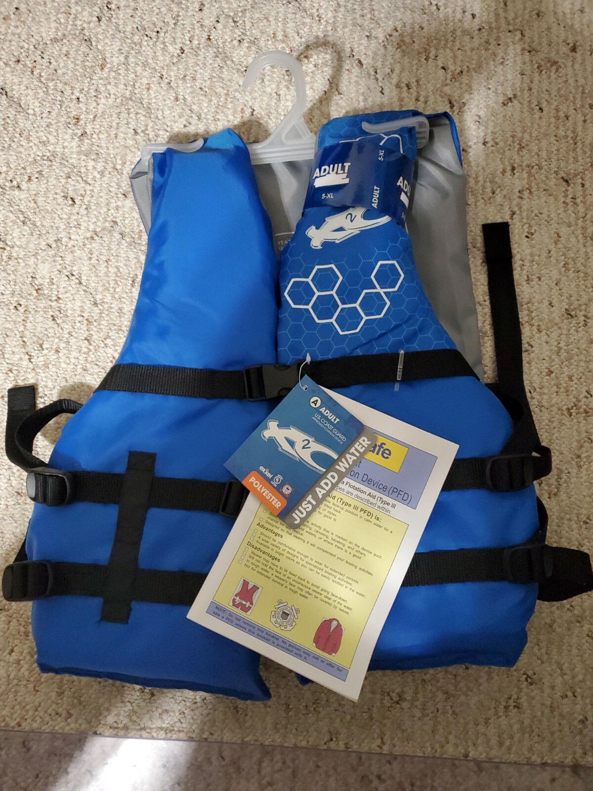 Exxel Adult Blue Flotation Life Vest Chest Size 30-52 In Weight Over 90 lbs NEW