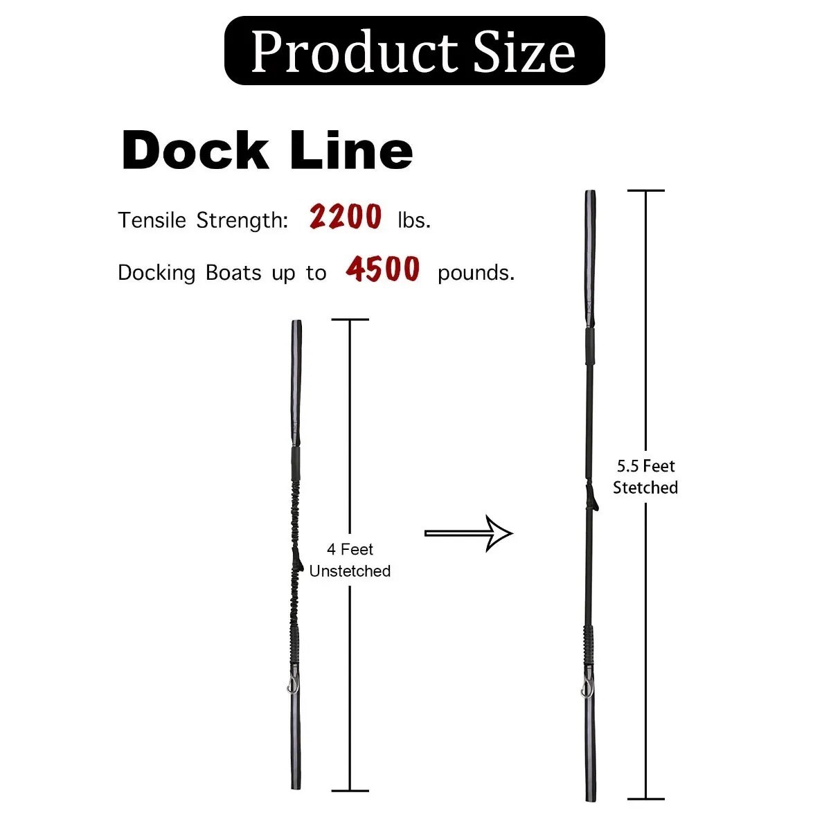 Dock Lines Elastic Marine Rope Tie for Kayak Watercraft Jet Ski Reflective Strip