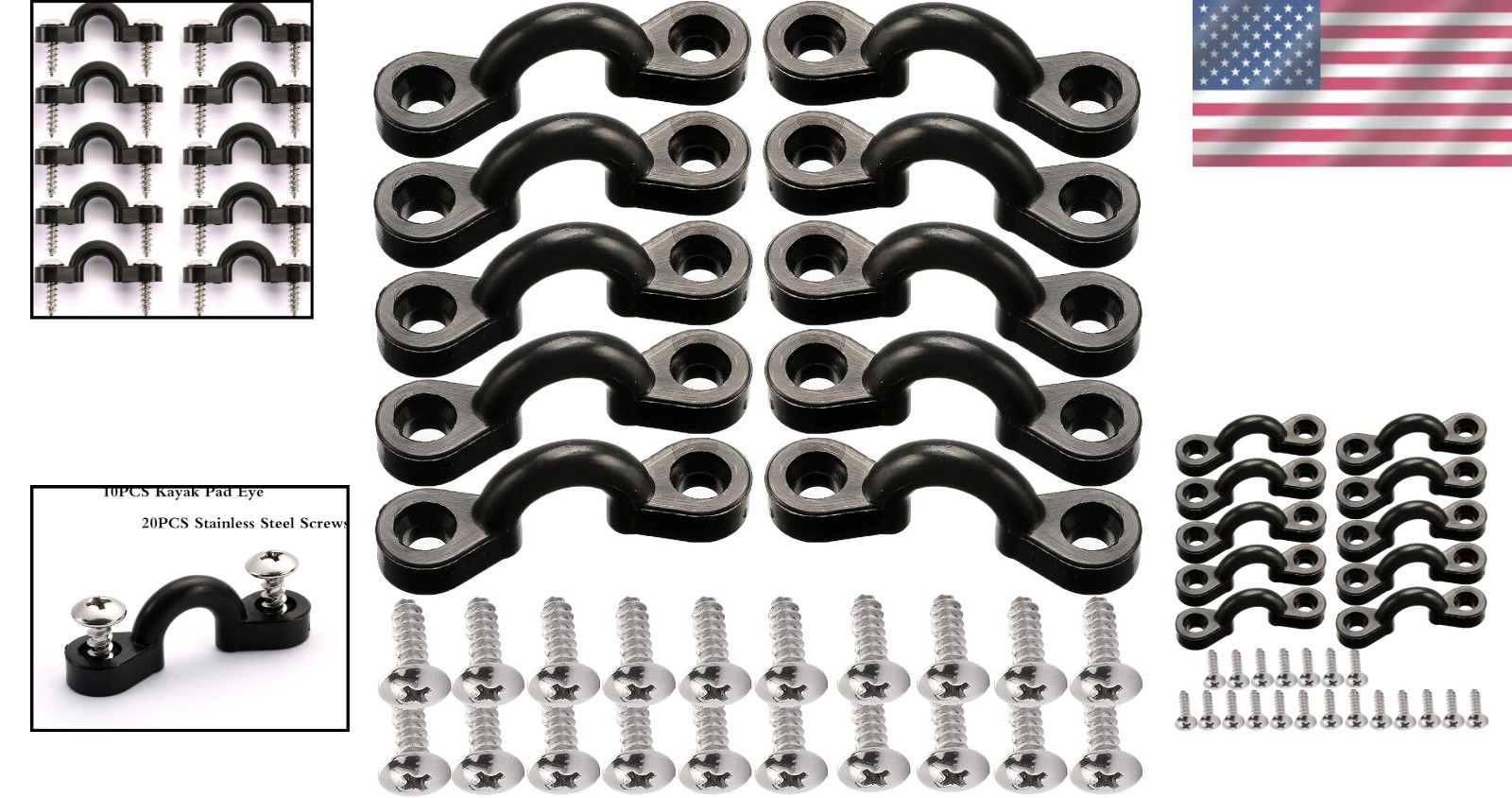 10PCS Nylon Pad Eye Kit with 20 Stainless Steel Screws for Kayak Rigging