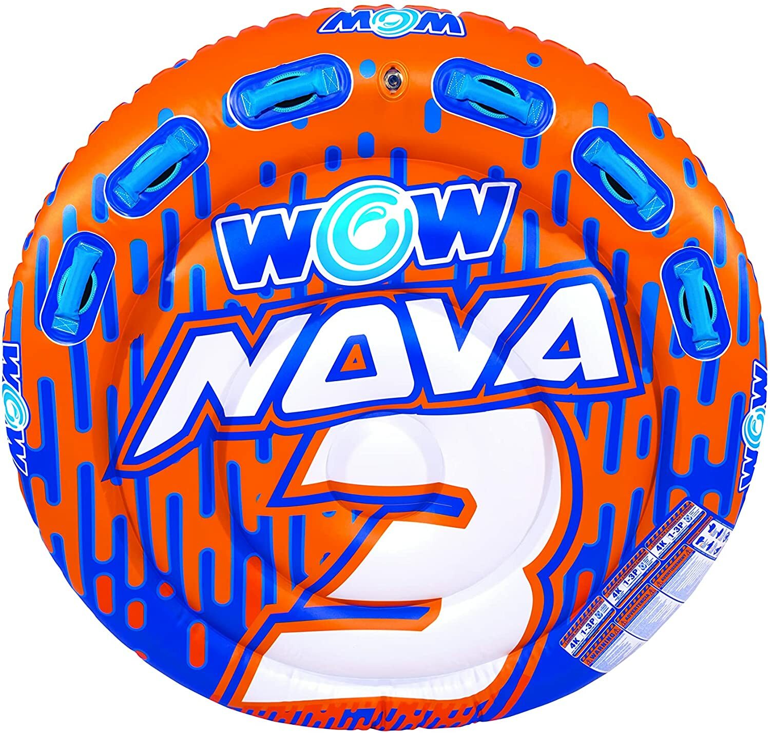WOW Sports Nova 3 Person 3P Towable Deck Tube with Tapered Shape (22-WTO-3985)