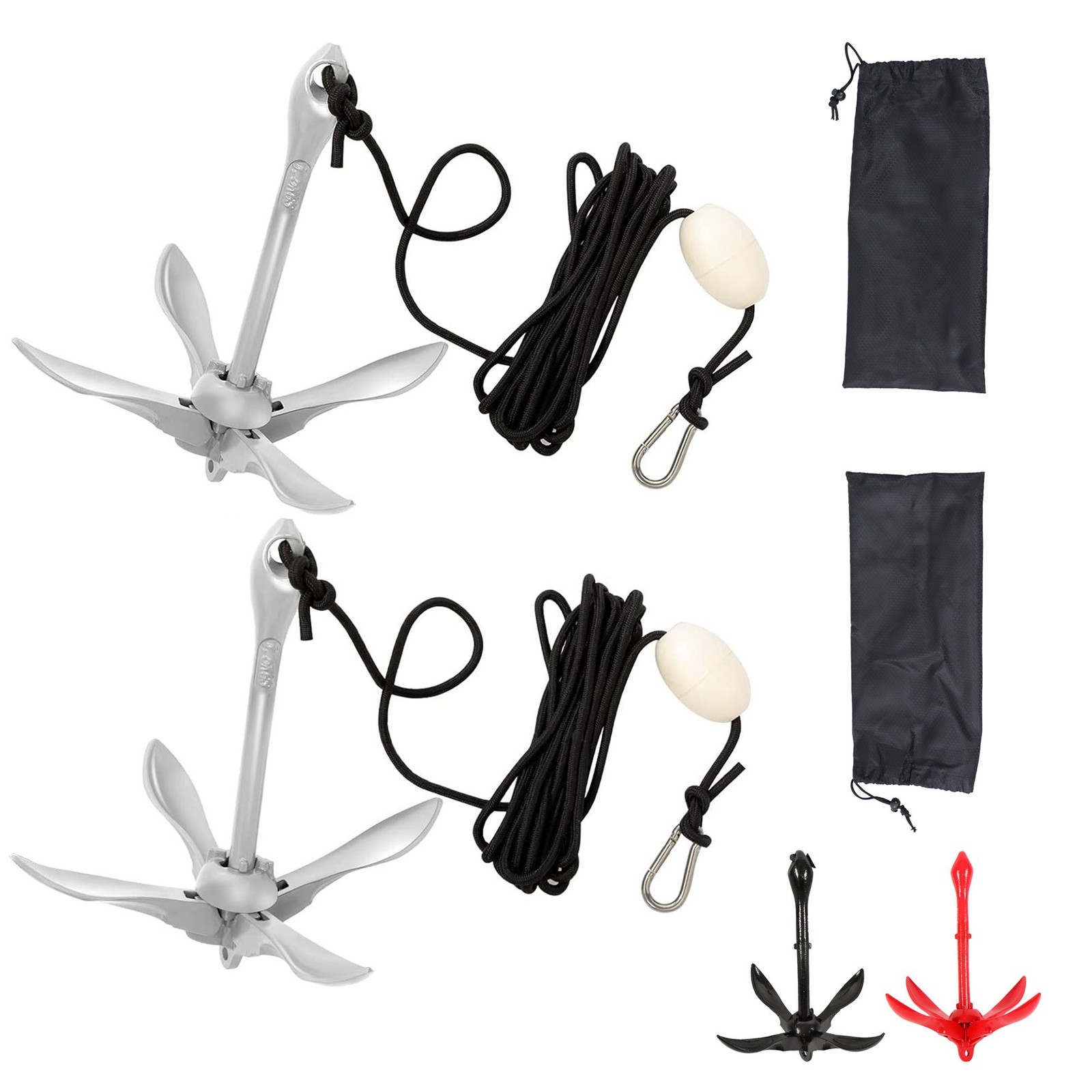 (2) Portable Marine Kayak Folding Anchor Kit Canoe Raft Boat Jet Ski 26.2ft Rope