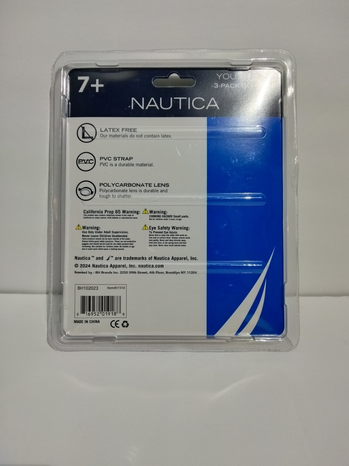 Nautica Goggles Youth Size 3 Pack -7+ /Latex Free/ PVC Strap/Polycarbonate Lens