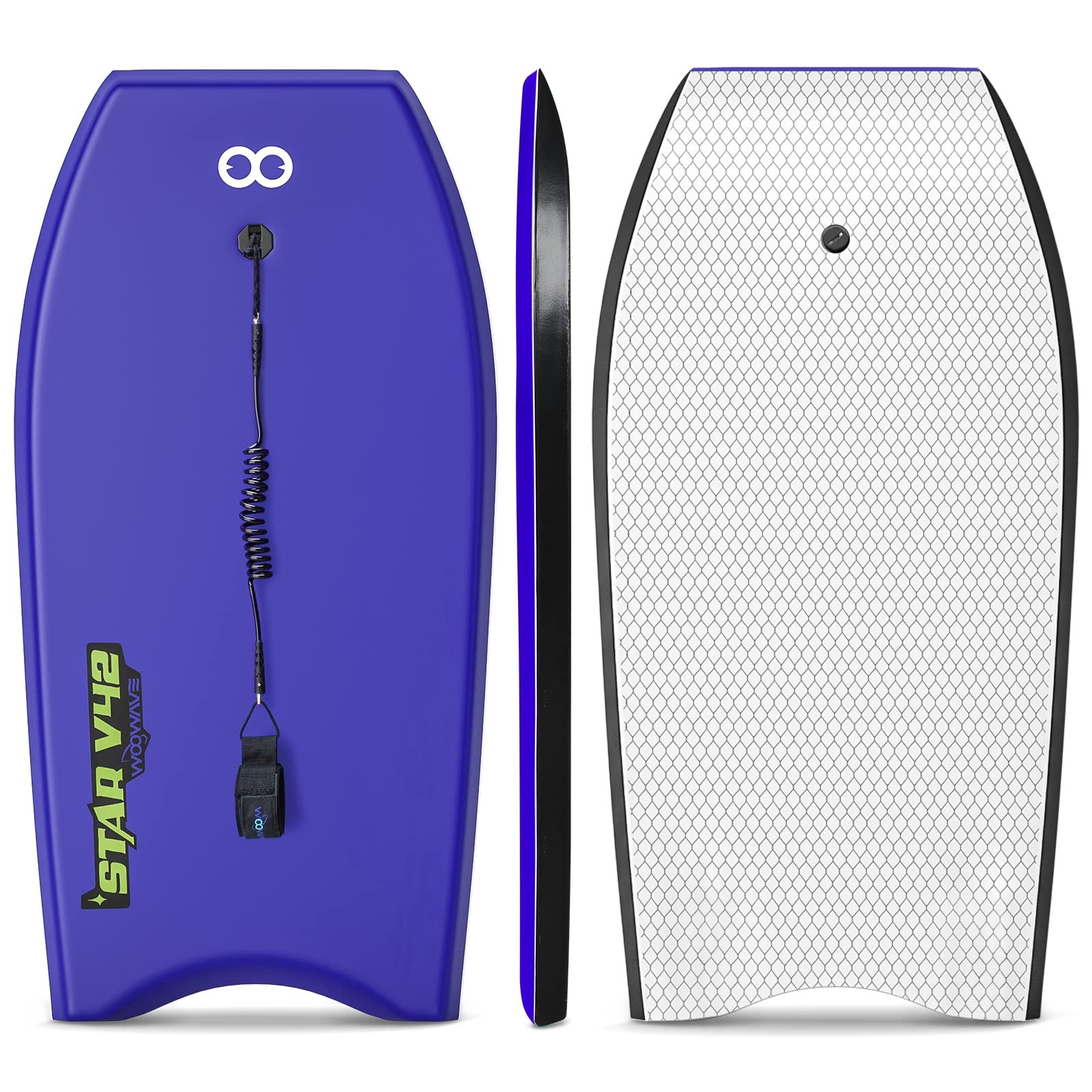 Woowave Bodyboard 33-Inch/37-Inch/42-Inch Premium Ixpe Body Board Coiled Wrist