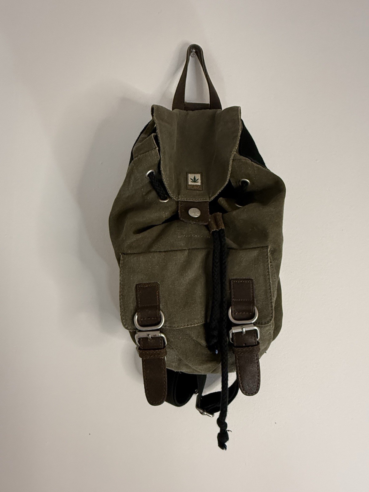 ✿ PURE Hemp Canvas Backpack Small Army Green Boho Rucksack Eco Hemp Bag