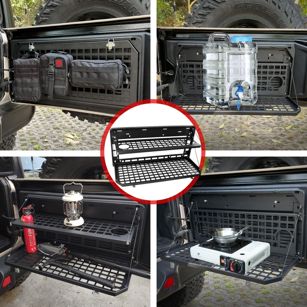 2-Tier Foldable Tailgate Table for 2007-2026 Jeep Wrangler JK JL 4 Door