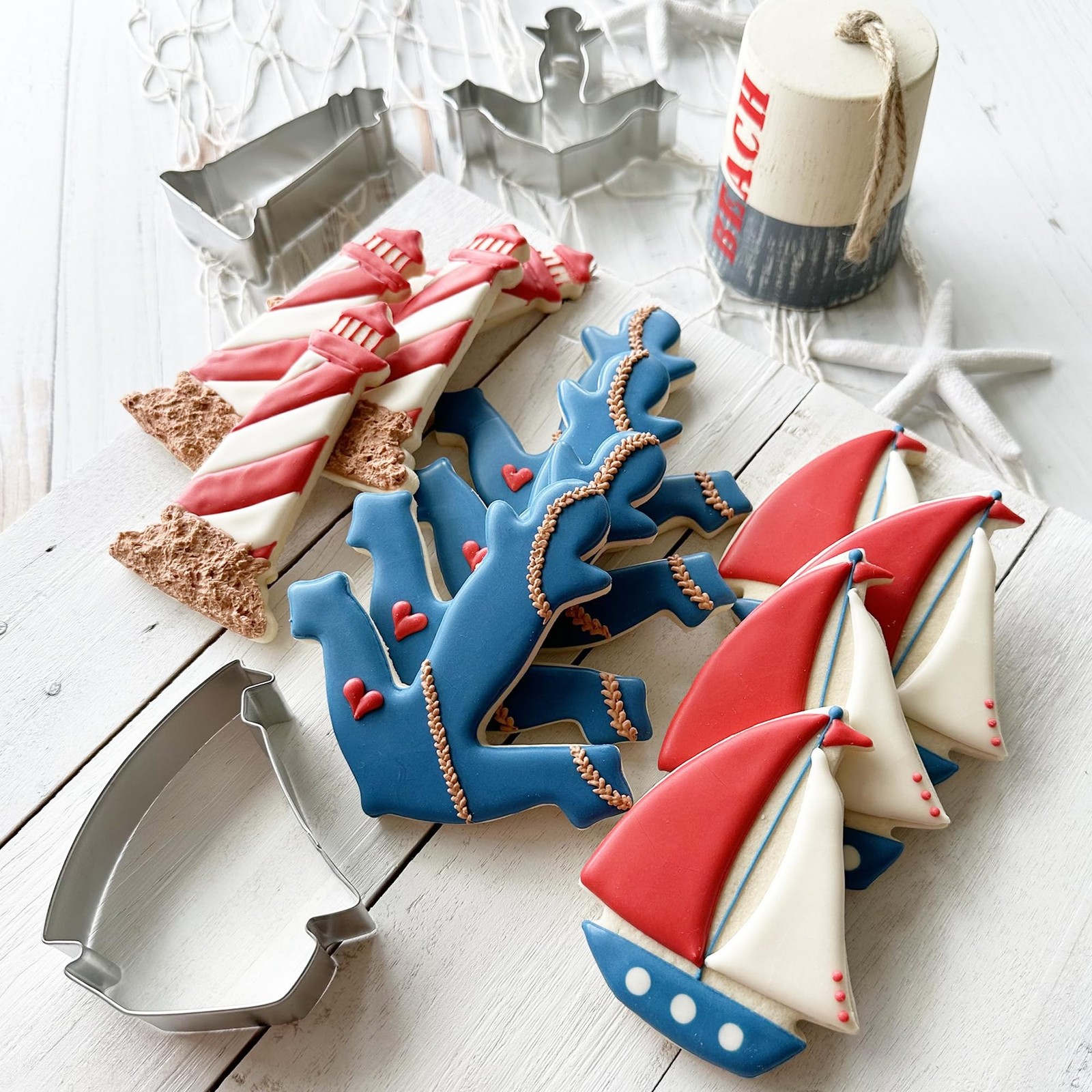 R&M Coastal Seaside Cookie Cutter 3 Piece Set. Includes Anchor, Lighthouse an…