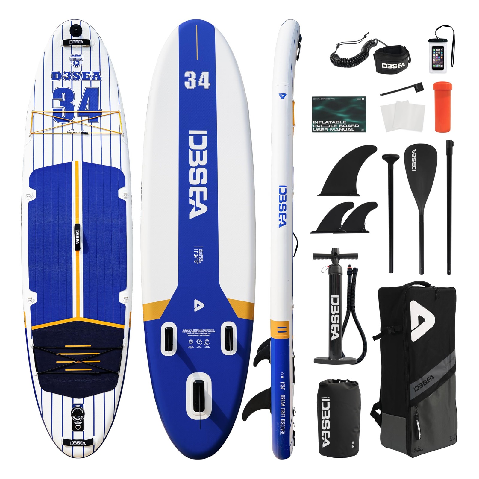 11 ft Inflatable Paddle Board with SUP Accessories, Extra Long Non Slip EVA D…