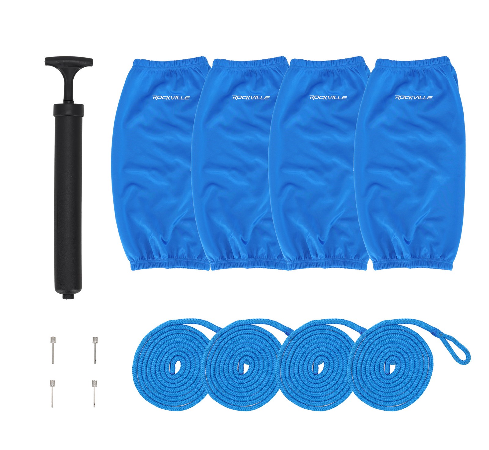 Rockville FEN485-BLUE Boat Fender Package 4 Bumpers 8.5″x27″, 4 Covers, 4 Lines