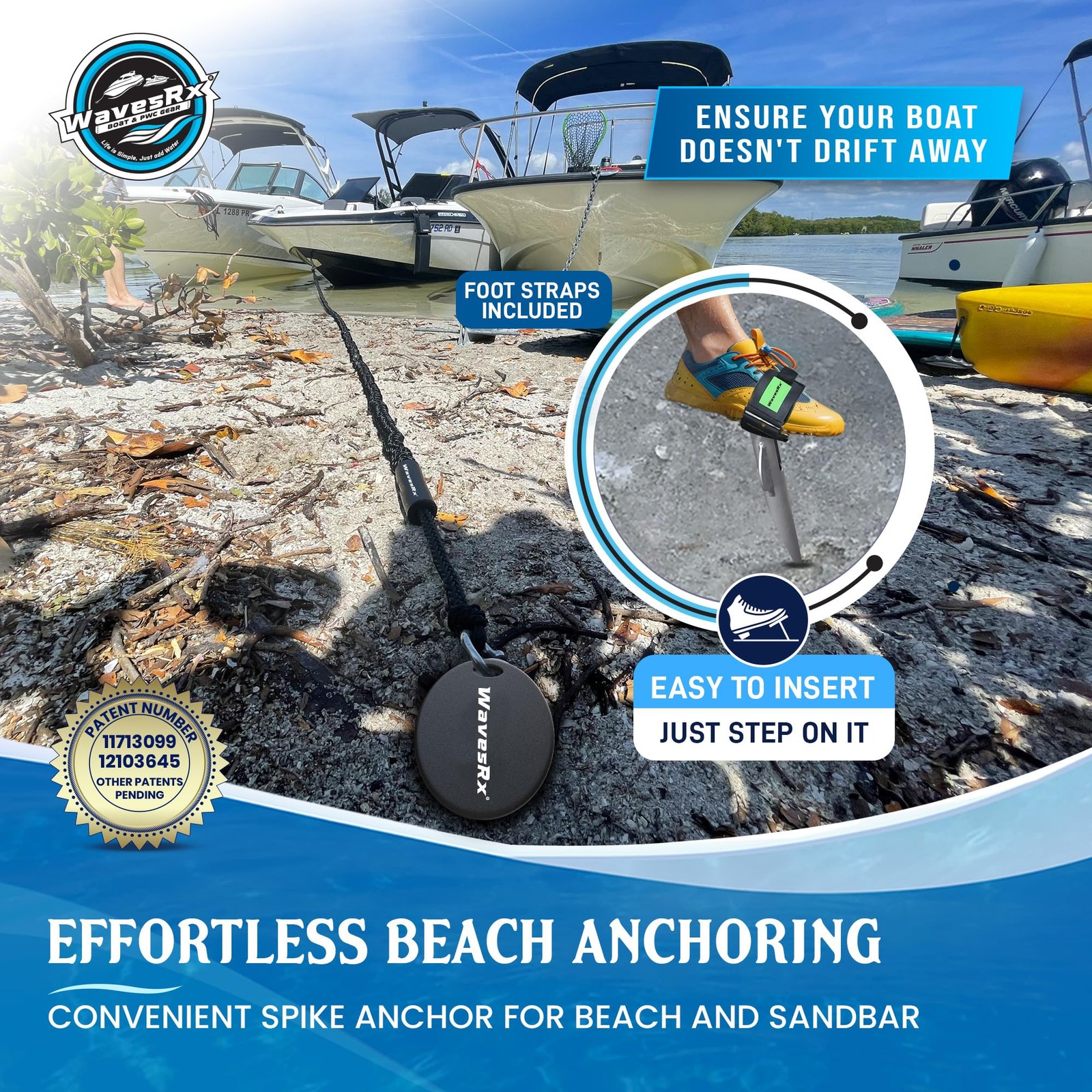 WAVESRX Ultra-Light Aluminum Beach Anchor for Jet Ski, Boat & Kayak