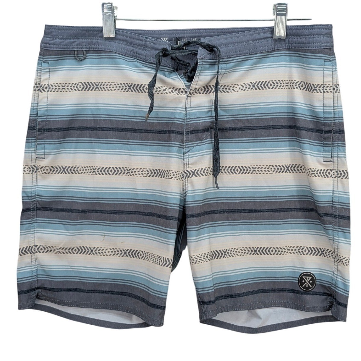 Roark The Chiller Board Shorts Size 30 Striped Blue Gray Swim Trunks Hemp Blend