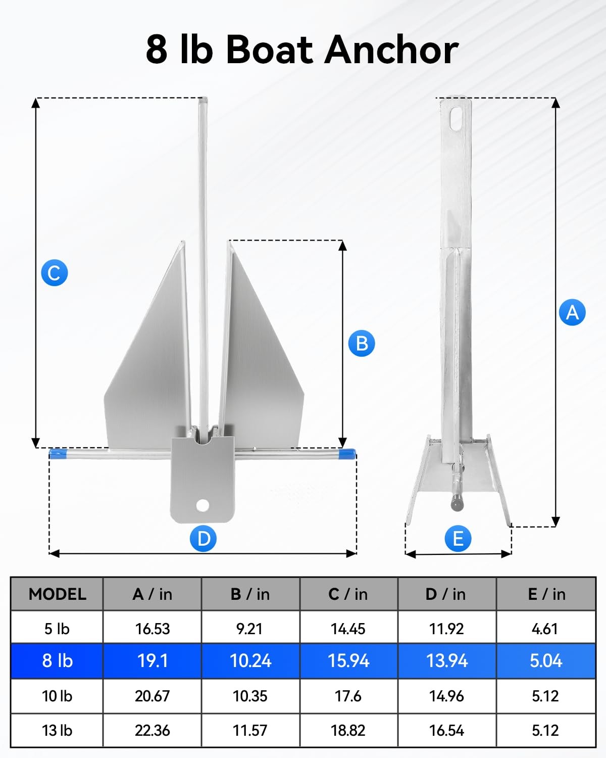 Boat Anchor Kit for 12-22 ft Boat, 8 lb Galvanized Boat Anchor