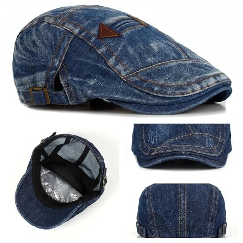 Denim Newsboy Hats for Men Women, Flat Ivy Gatsby Cabbie Driving Medium Blue