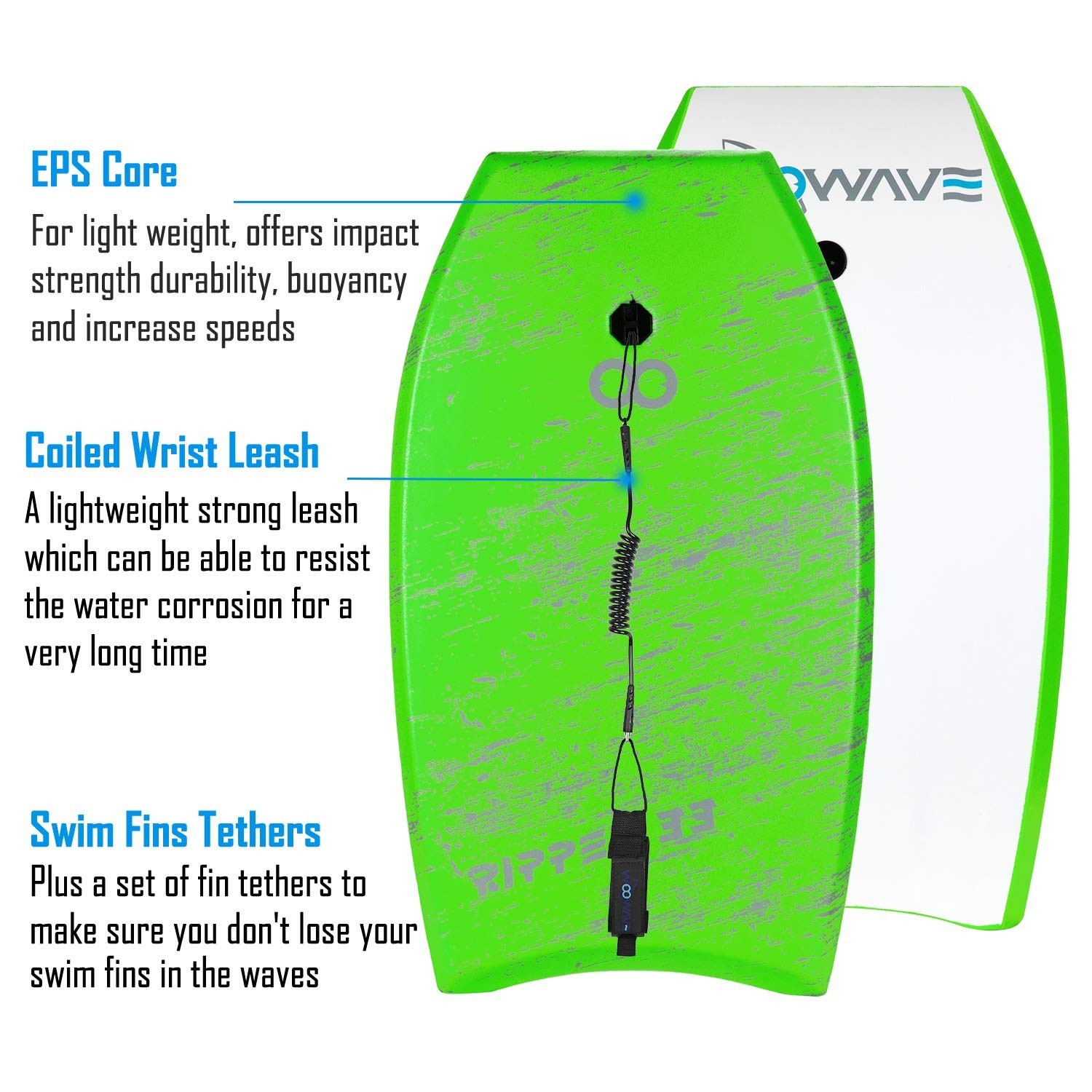 WOOWAVE Bodyboard 33-inch/36-inch/41-inch Super Lightweight Body Board with C…