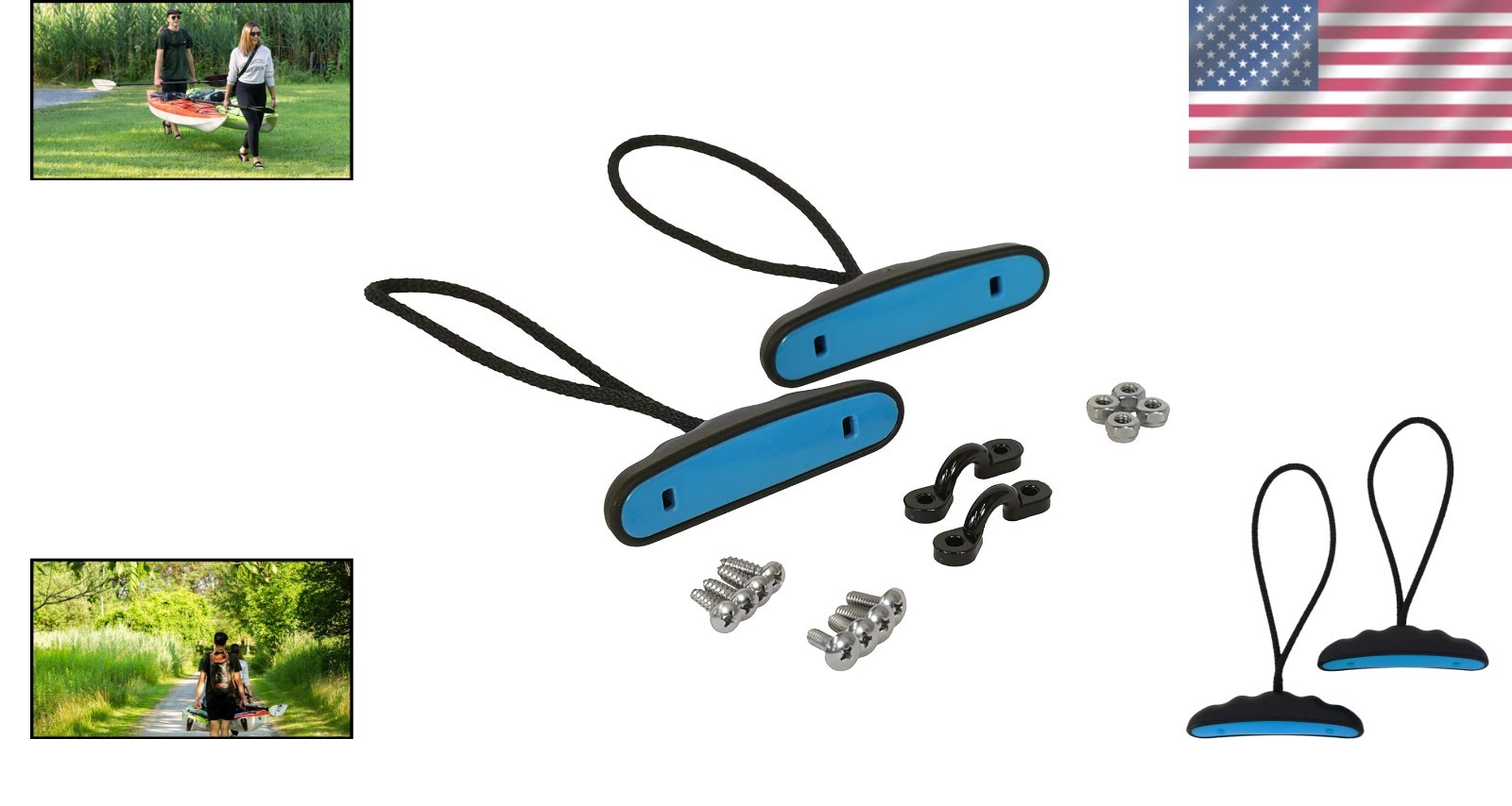 Kayak Handles Kit Electric Blue Heavy Duty Nylon Carry Handles Pack of 2