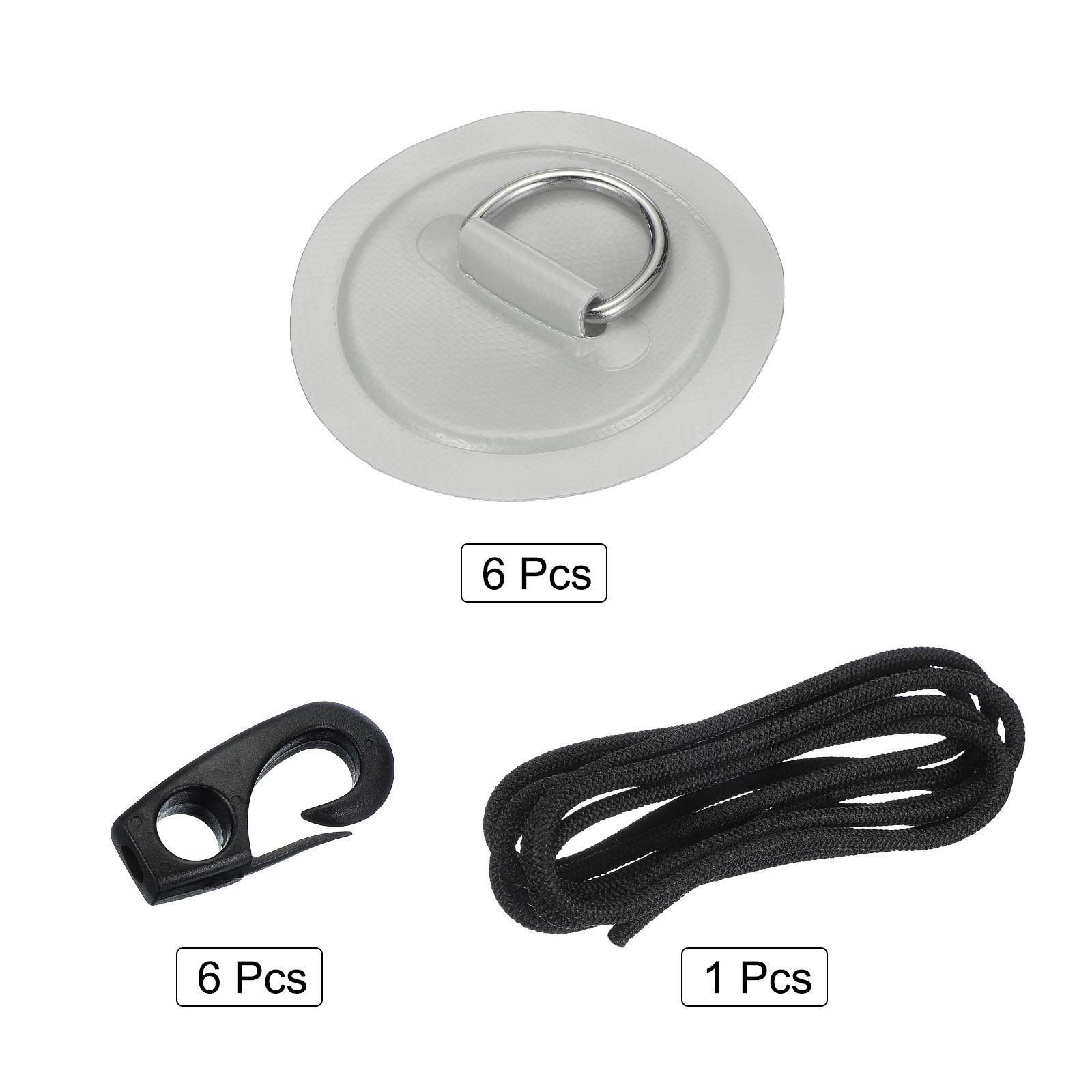 6Pcs Stainless Steel D-Ring Patch Round Patch with Elastic Cords & Hooks Gray