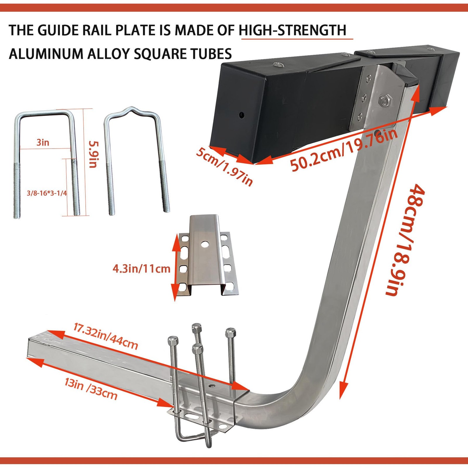 SUONE Boat Trailer Guides Adjustable 316L Stainless Steel Post black